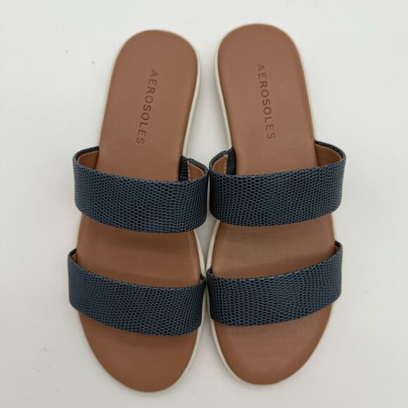 Aerosoles Clovis Sporty Navy Slide Faux Leather Comfort Casual Sandals NWB 6 - Picture 3 of 5